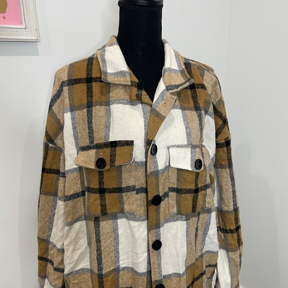 Plaid Brown Long Button Up Women's Trench Coat - Picture 2 of 7